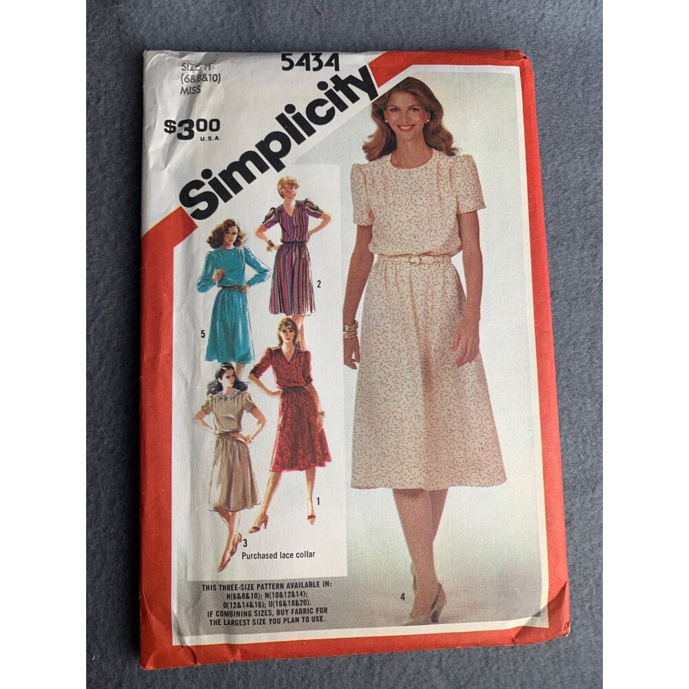 Simplicity Misses Dress Sewing Pattern Size 6 8 10 5434 1980